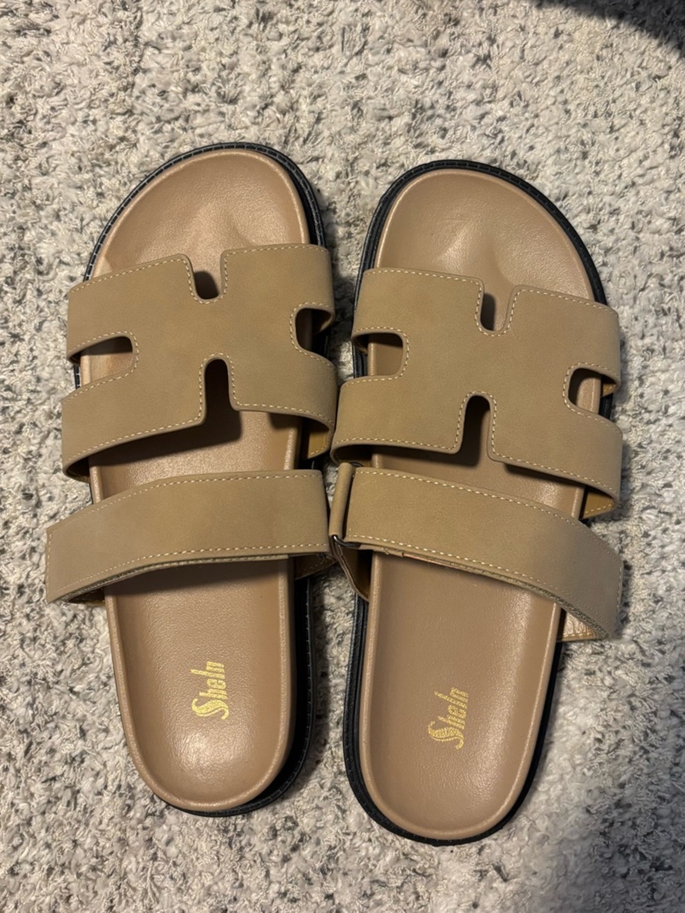 Women's Tan Slide Sandals - Classic Double-Strap